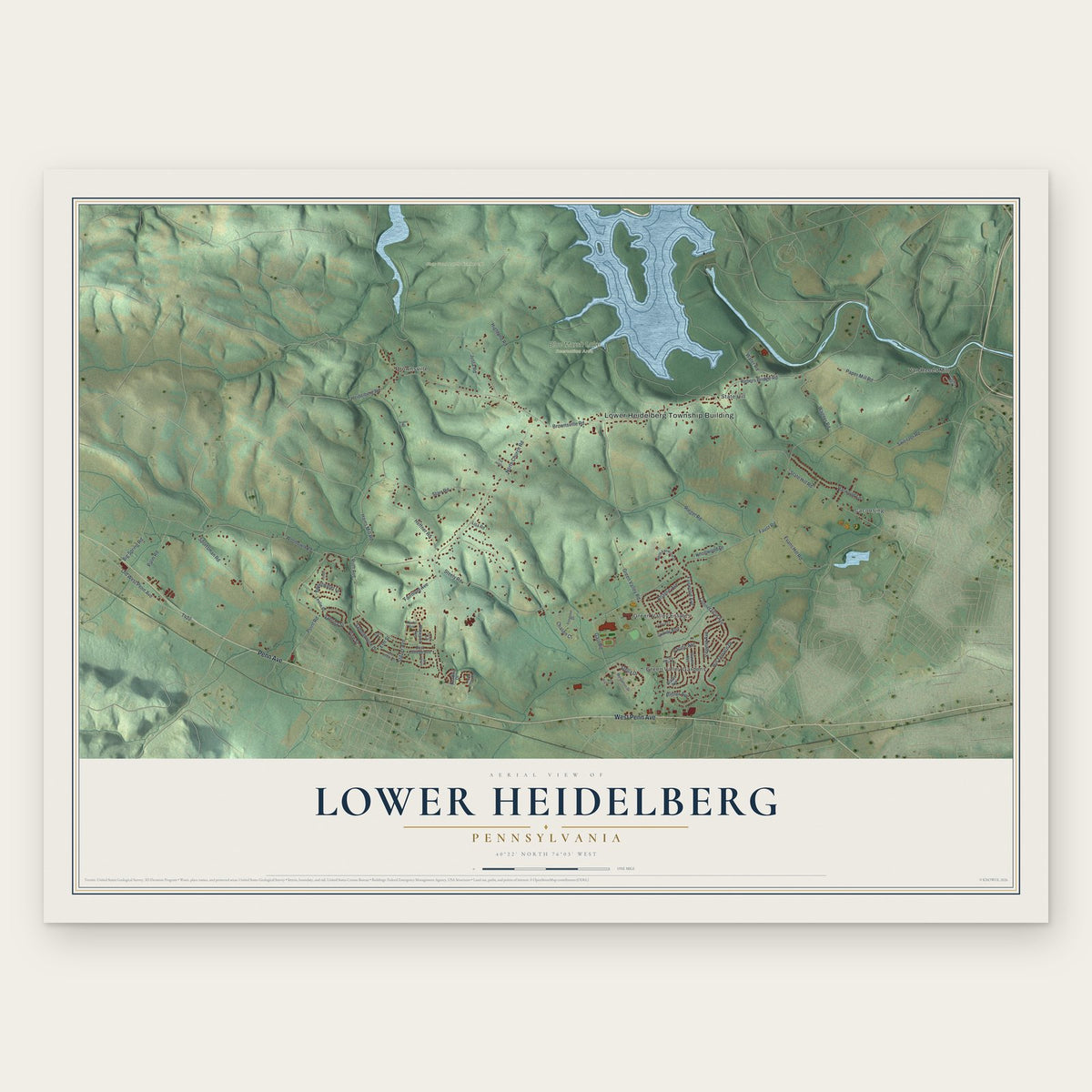 Lower Heidelberg, Pennsylvania map print, the full design