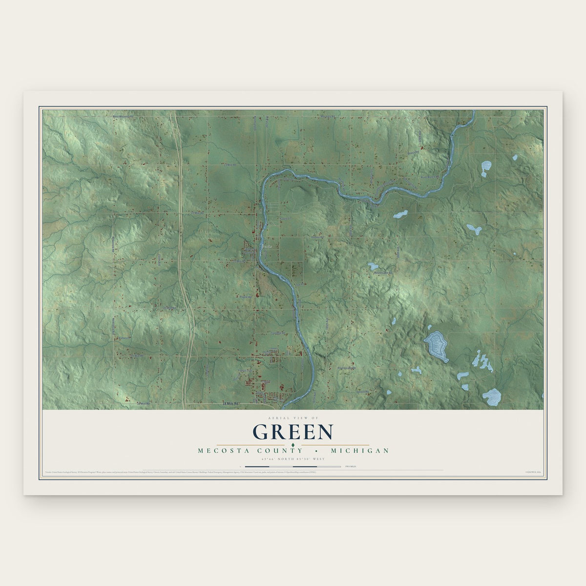 Green, Mecosta County, Michigan map print, the full design