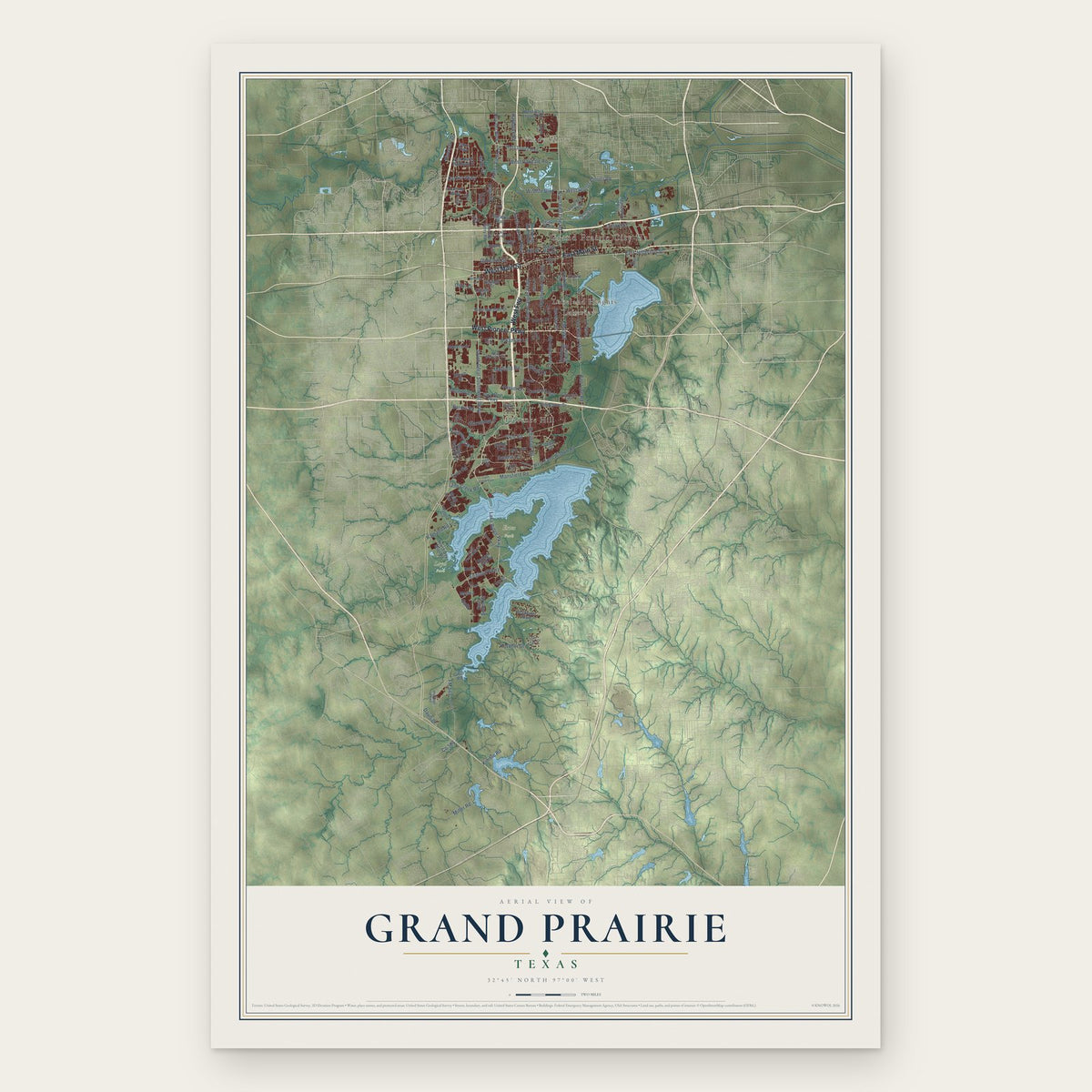 Grand Prairie, Texas map print, the full design