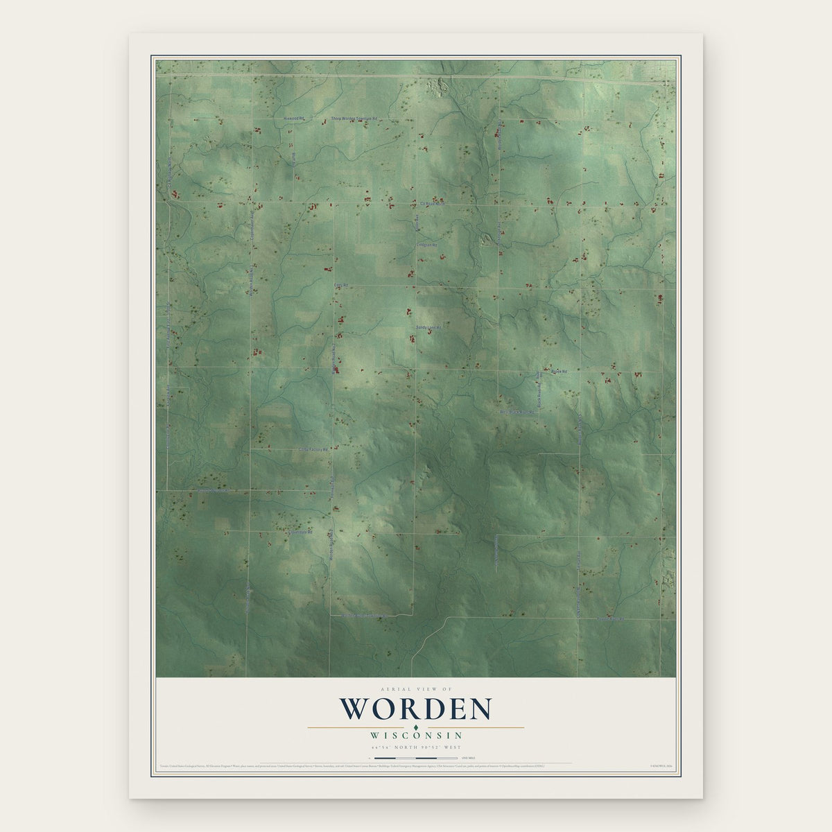 Worden, Wisconsin map print, the full design