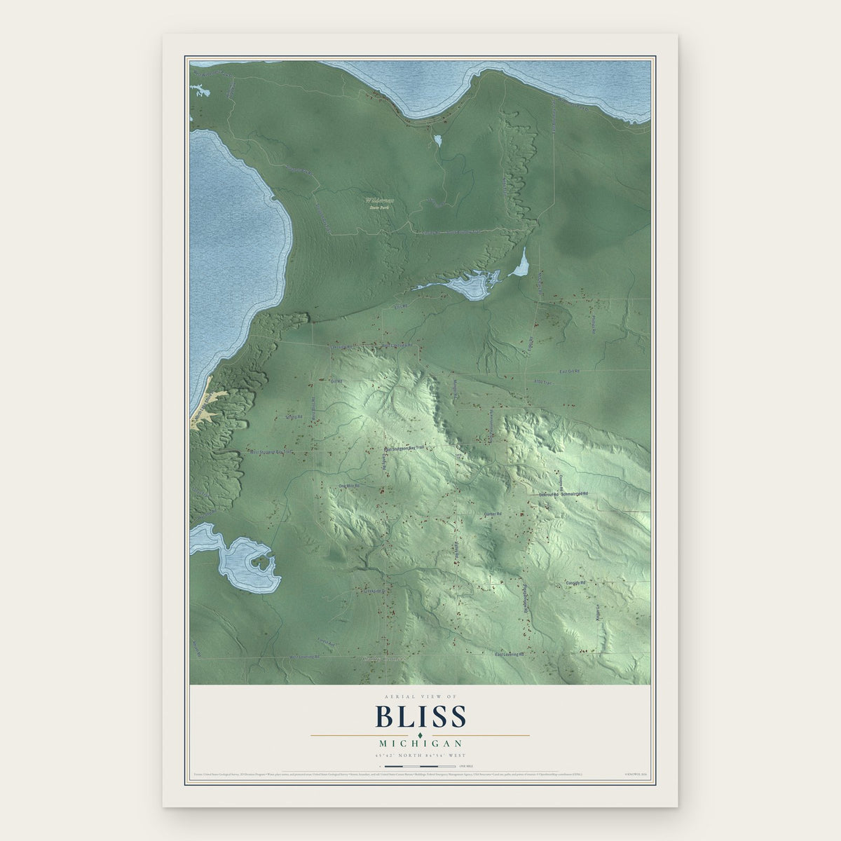 Bliss, Michigan map print, the full design