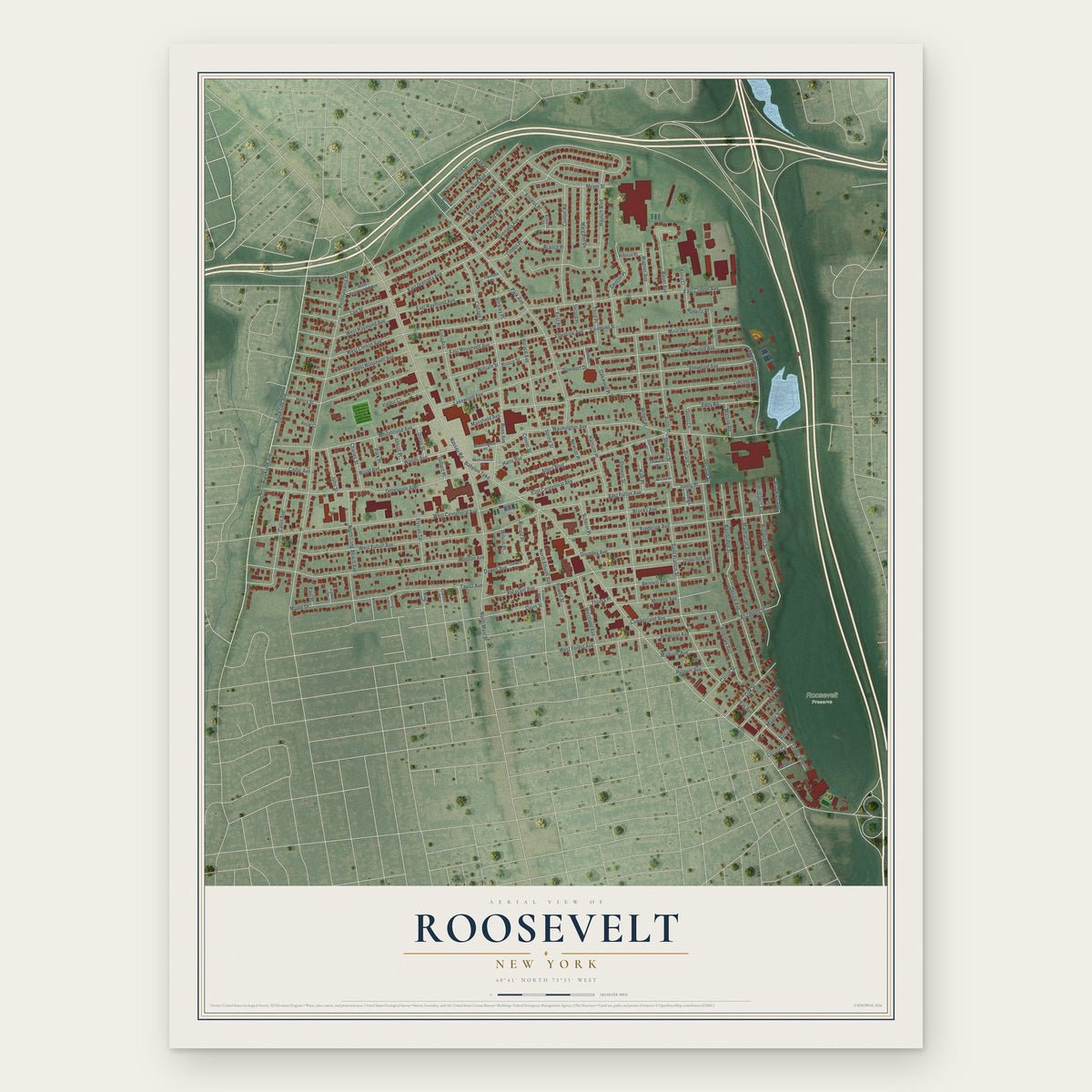 Roosevelt, New York map print, the full design