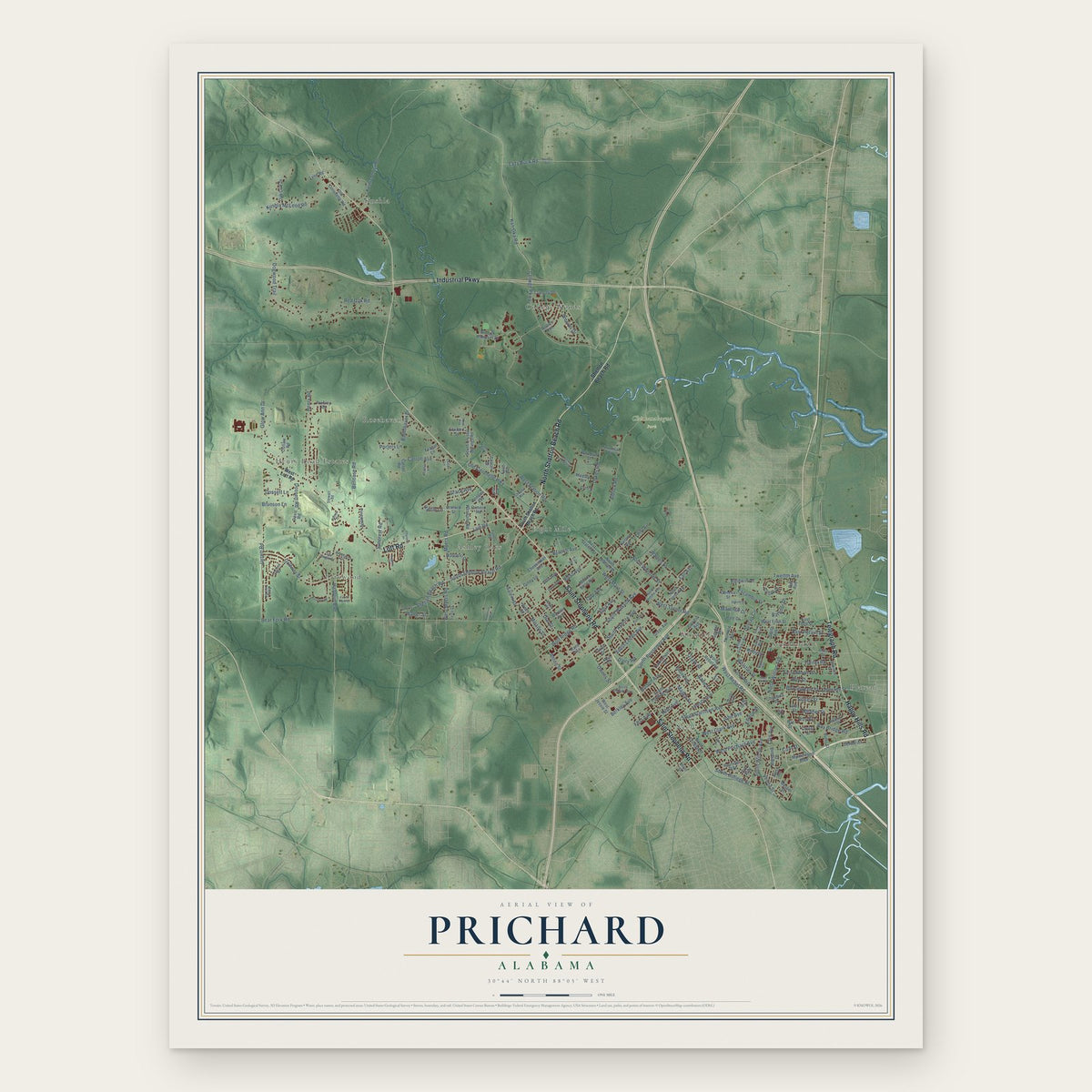 Prichard, Alabama map print, the full design