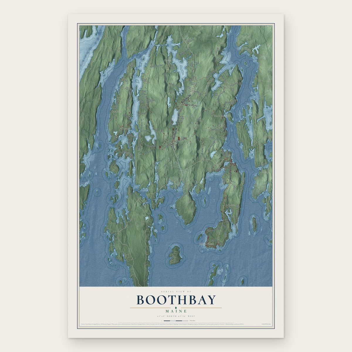 Boothbay, Maine map print, the full design