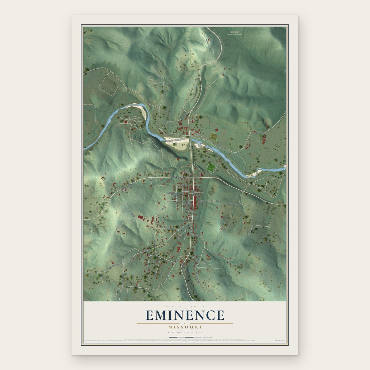 Eminence, Missouri map print, the full design
