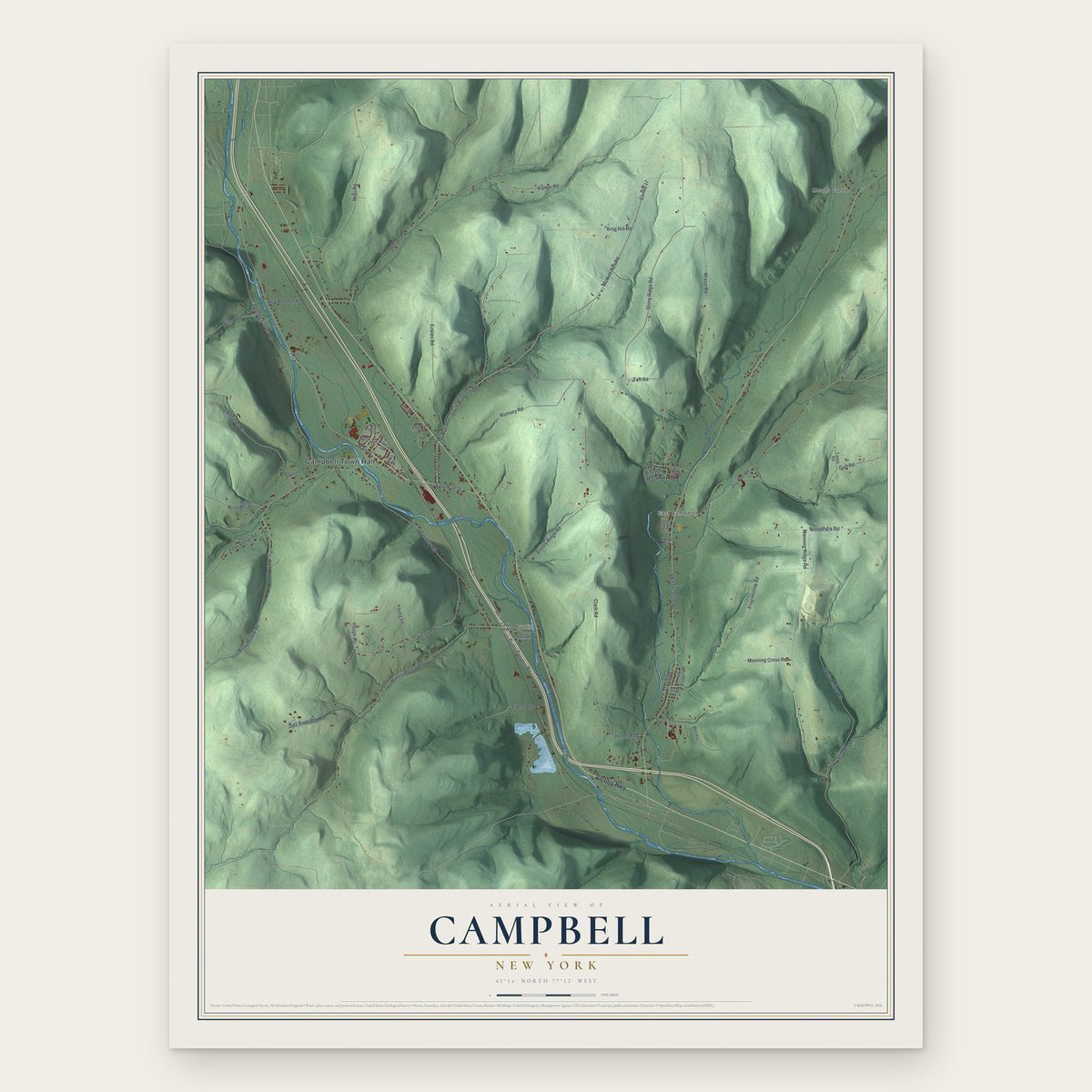 Campbell, New York map print, the full design