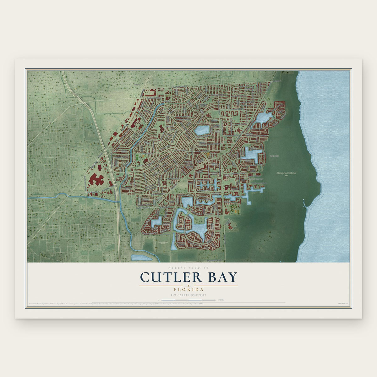 Cutler Bay, Florida map print, the full design