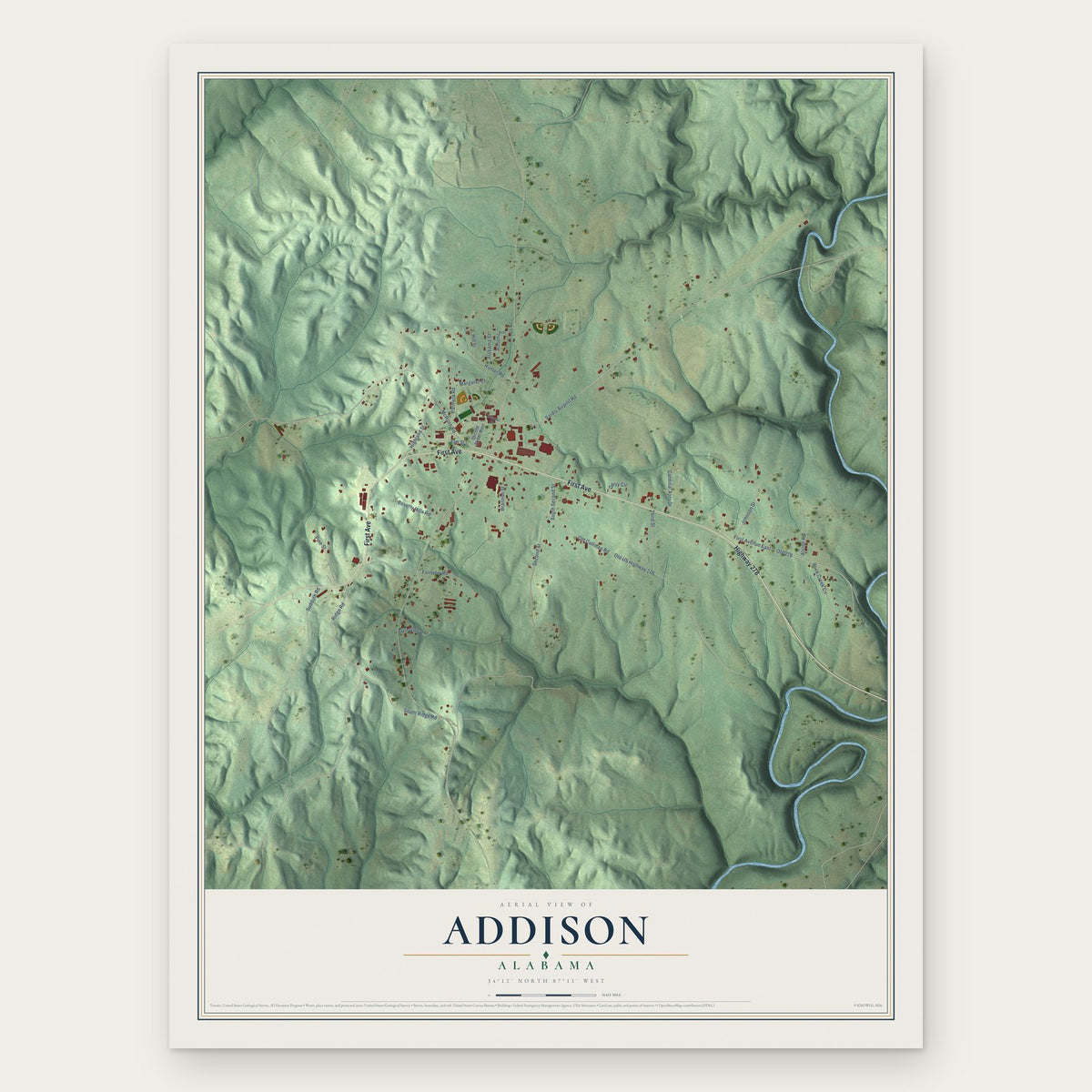 Addison, Alabama map print, the full design