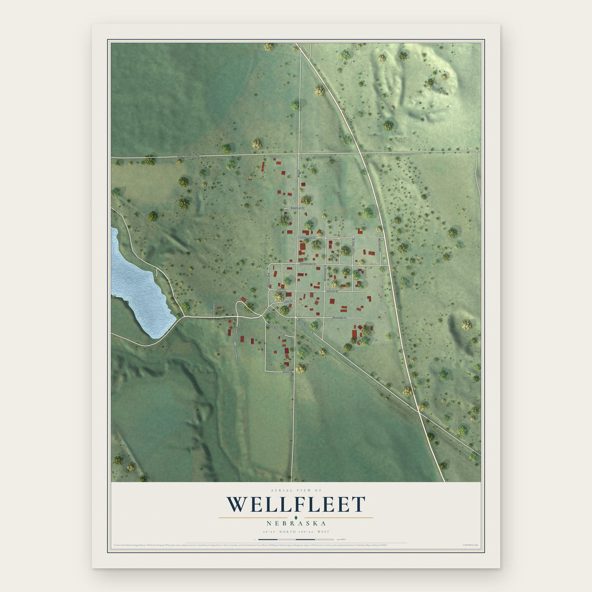 Wellfleet, Nebraska map print, the full design