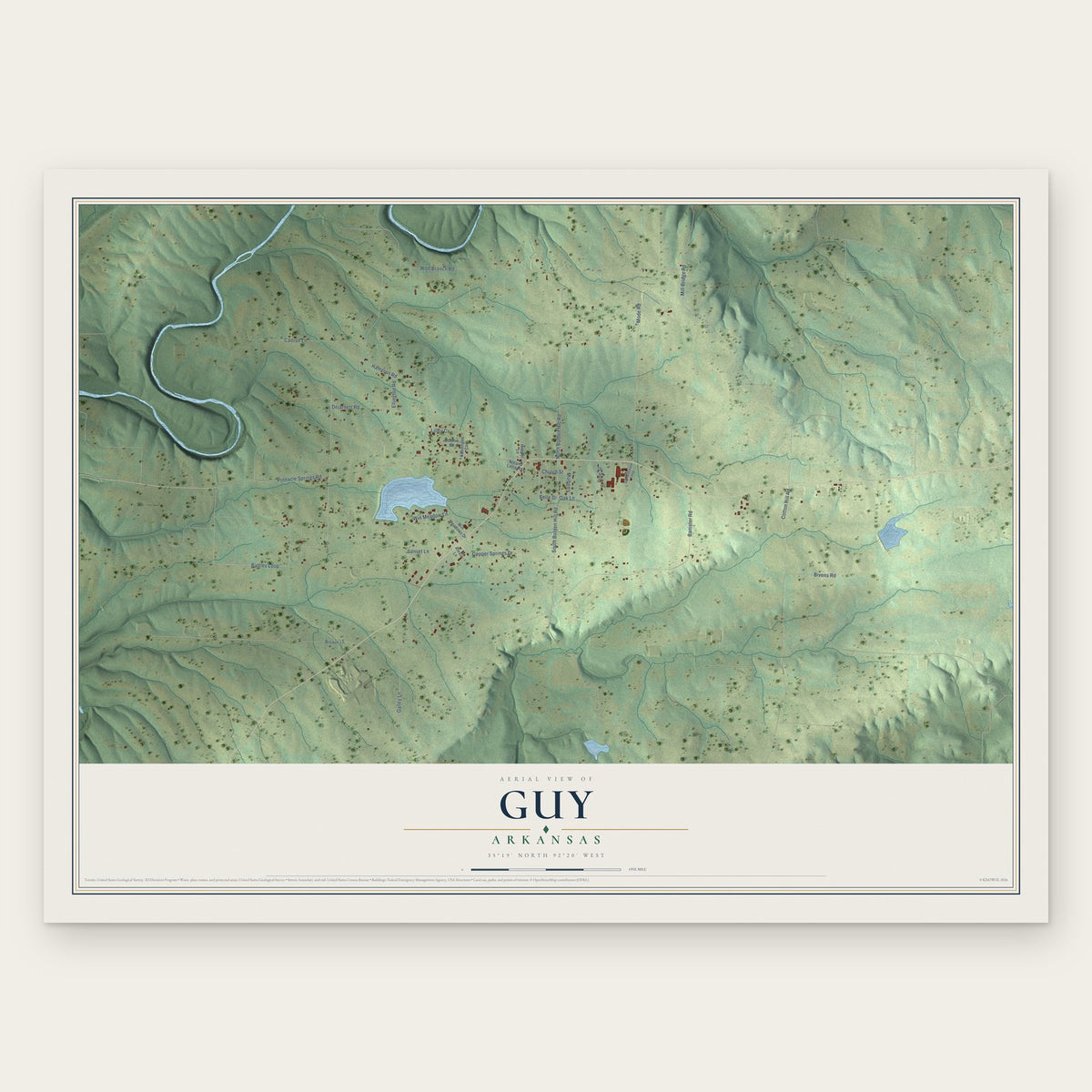Guy, Arkansas map print, the full design