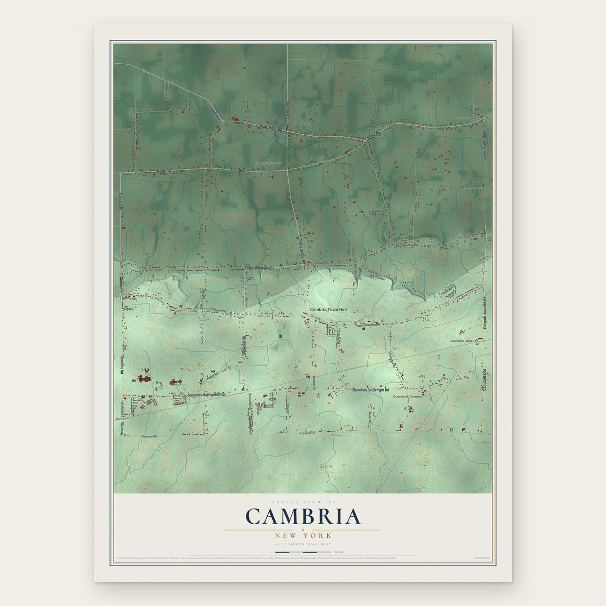 Cambria, New York map print, the full design