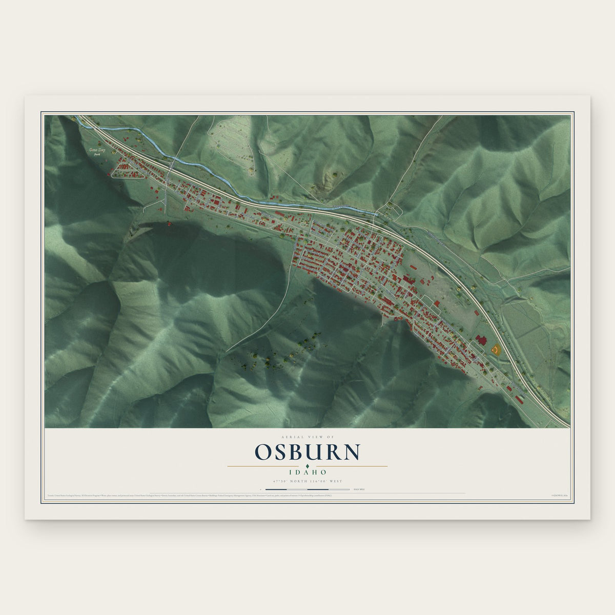 Osburn, Idaho map print, the full design