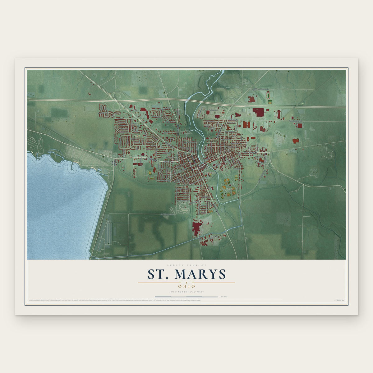 St. Marys, Ohio map print, the full design