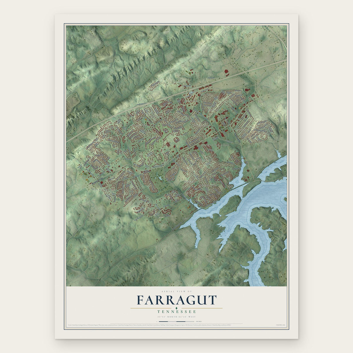 Farragut, Tennessee map print, the full design