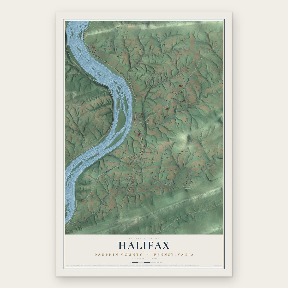 Halifax, Dauphin County, Pennsylvania map print, the full design