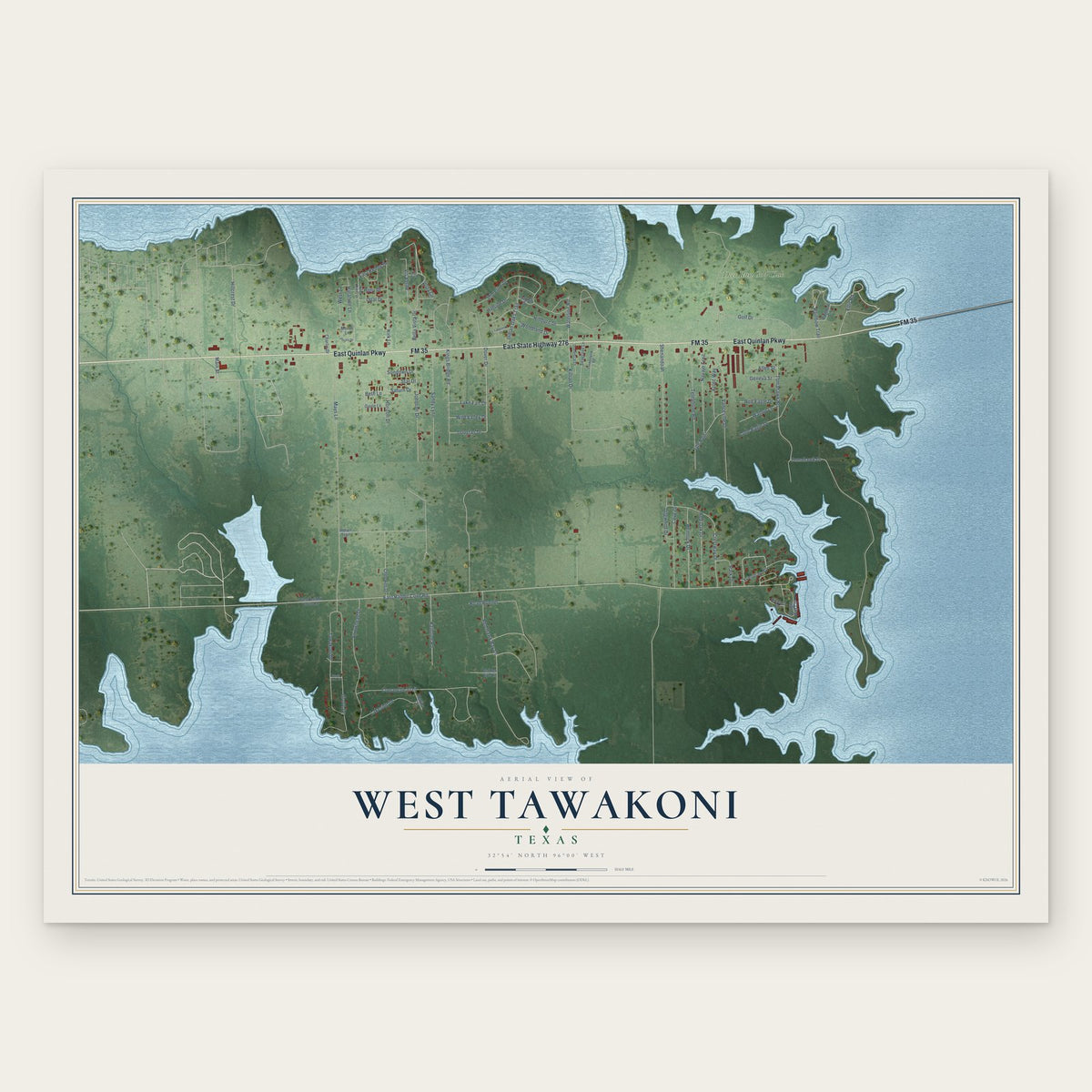 West Tawakoni, Texas map print, the full design