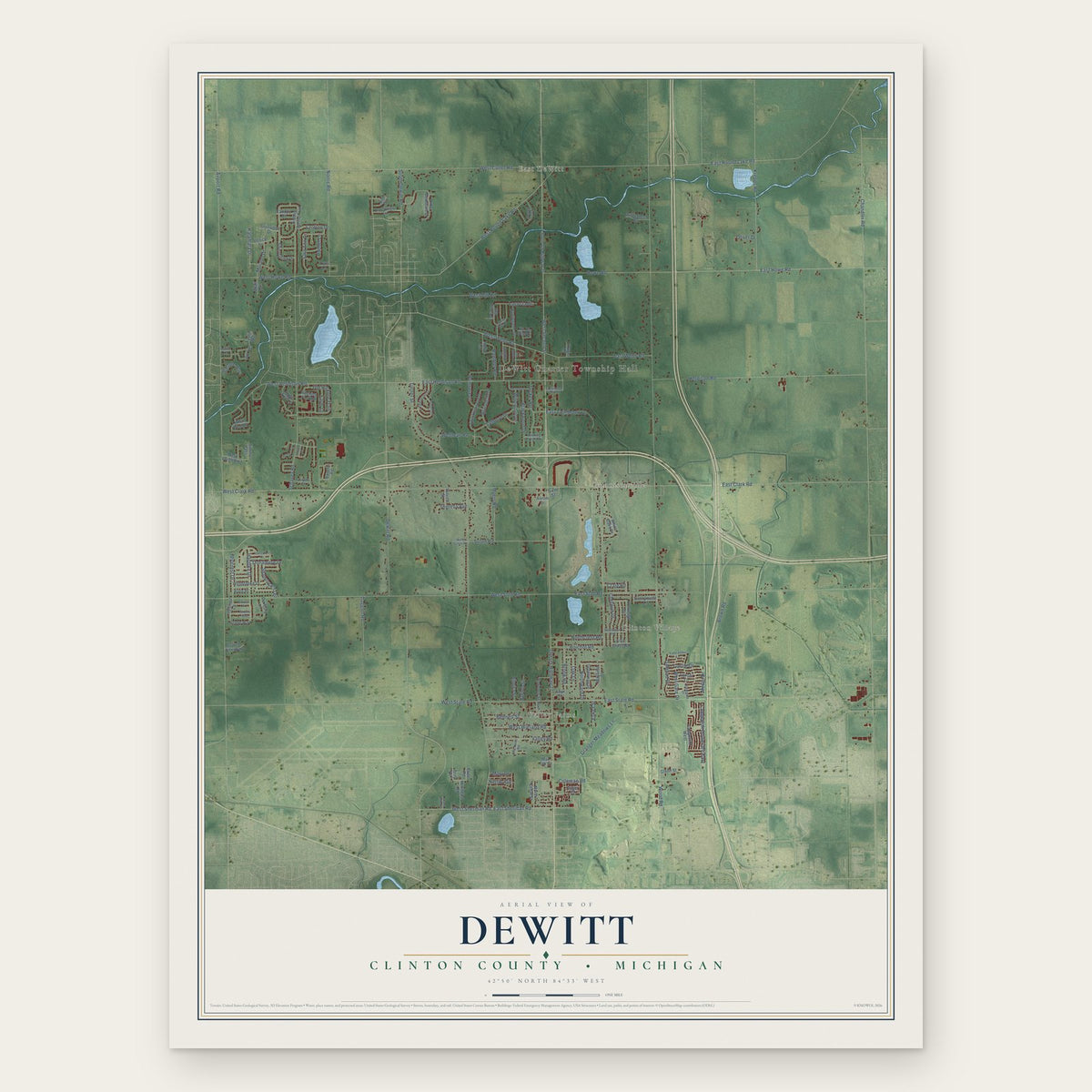 DeWitt, Clinton County, Michigan map print, the full design