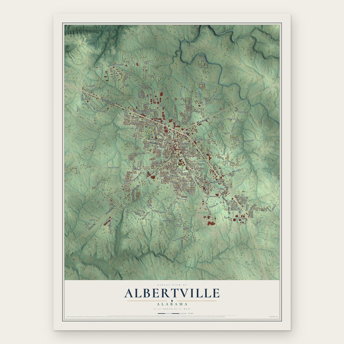 Albertville, Alabama map print, the full design