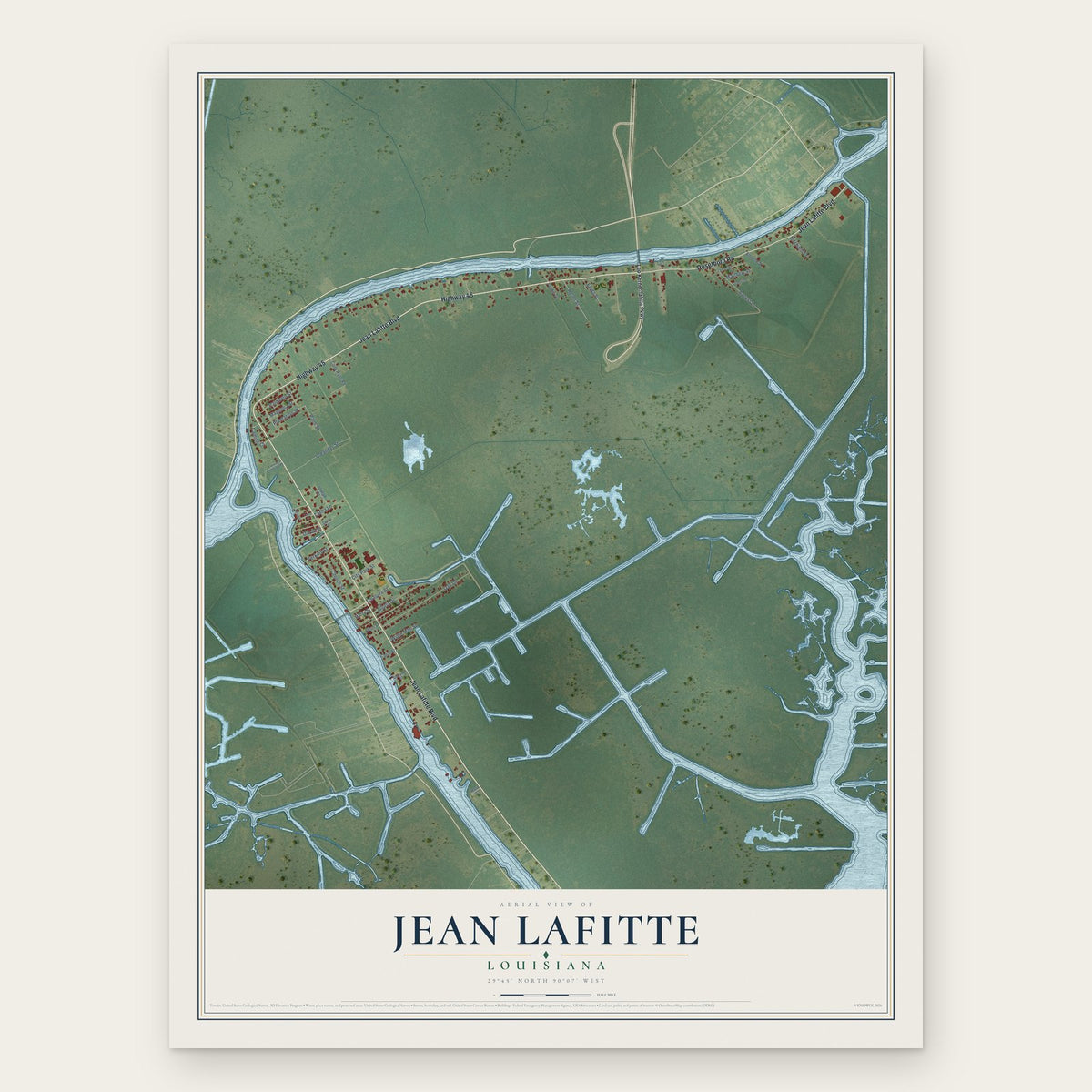 Jean Lafitte, Louisiana map print, the full design