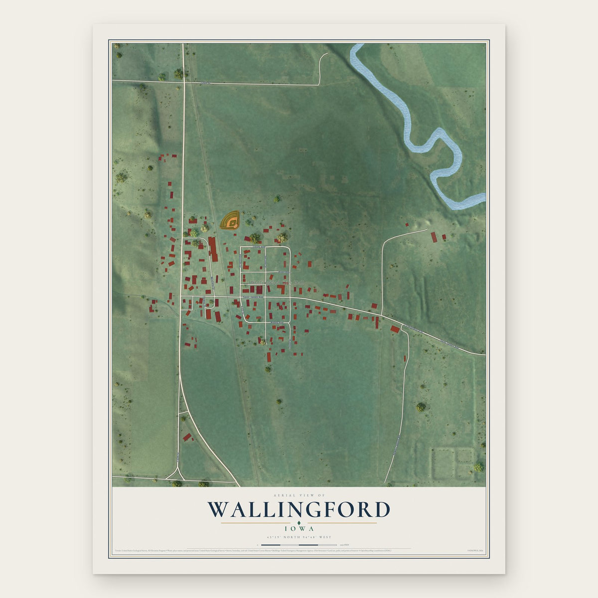 Wallingford, Iowa map print, the full design