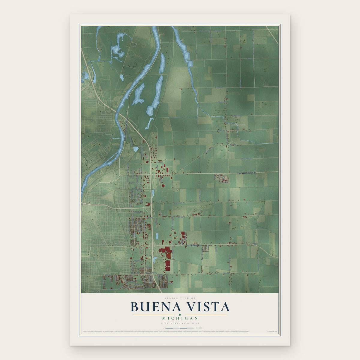 Buena Vista, Michigan map print, the full design
