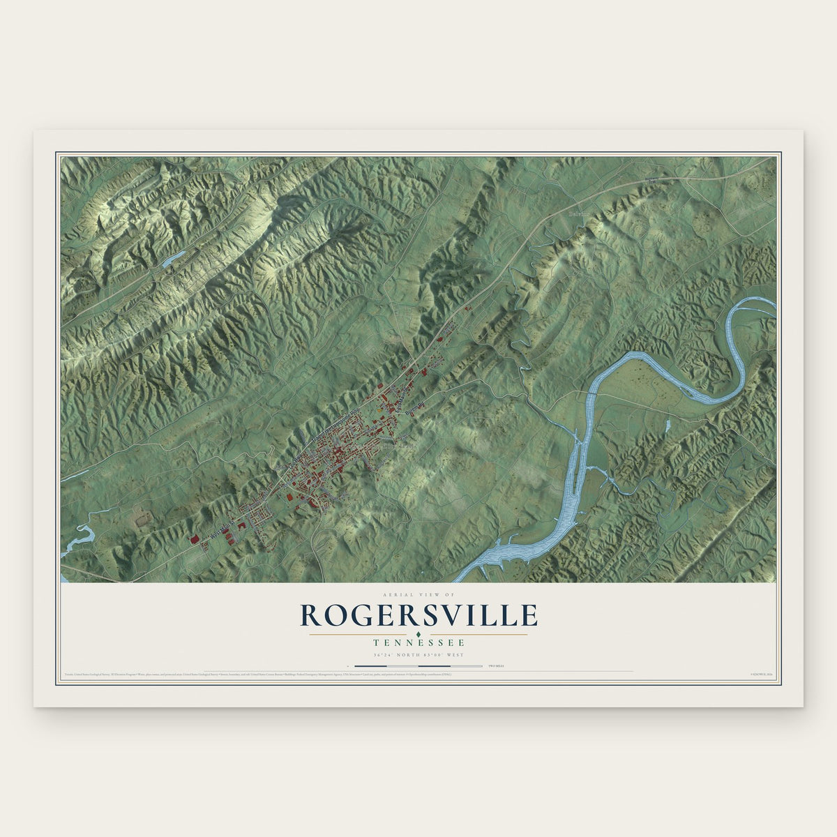 Rogersville, Tennessee map print, the full design