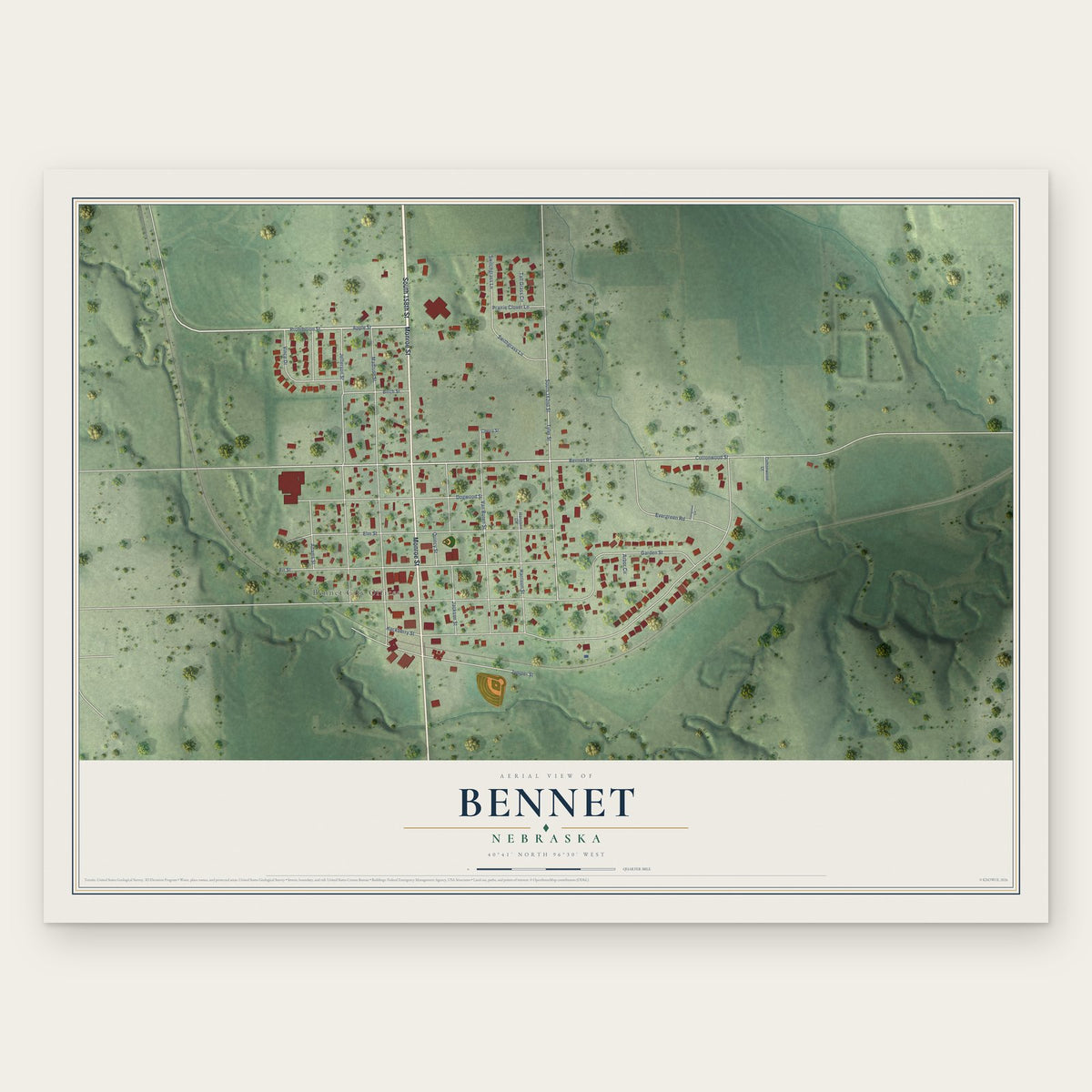 Bennet, Nebraska map print, the full design