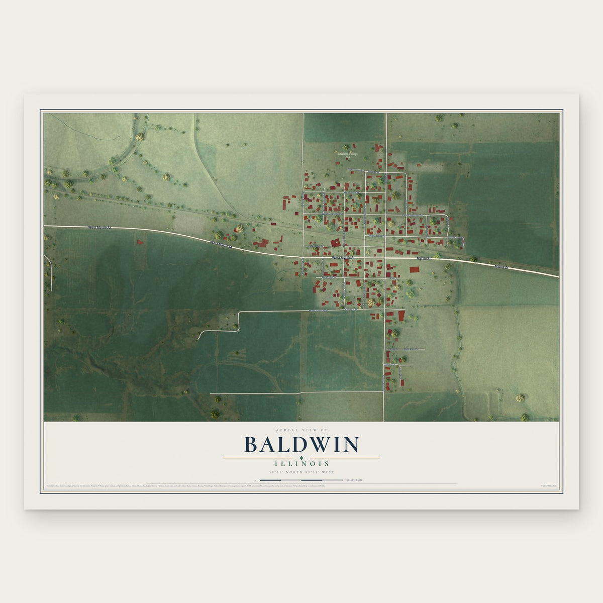 Baldwin, Illinois map print, the full design