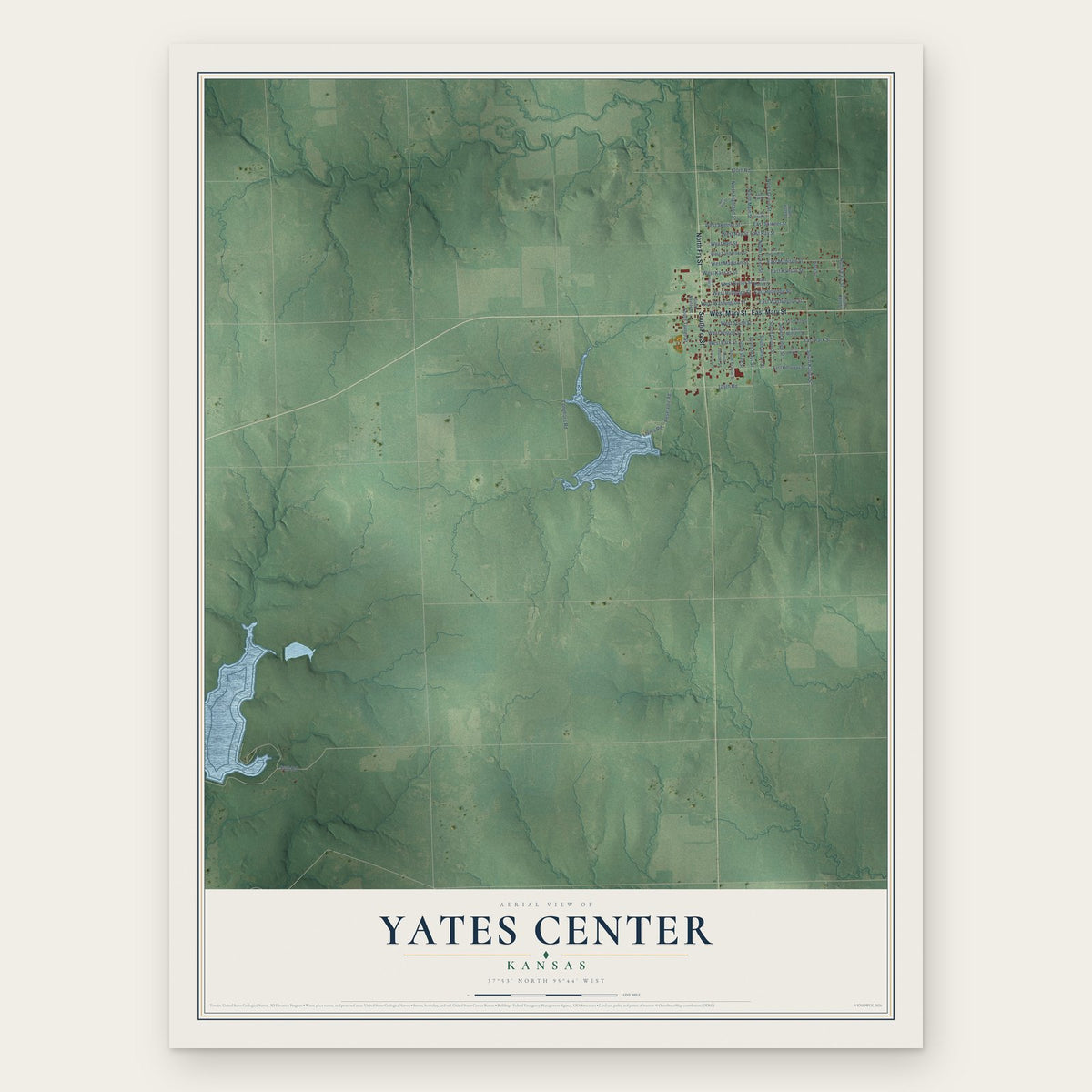 Yates Center, Kansas map print, the full design