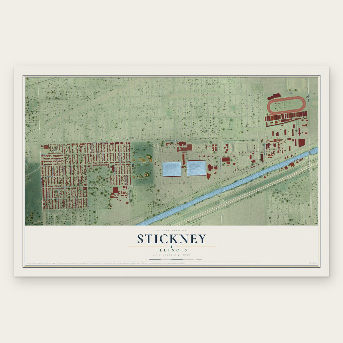 Stickney, Illinois map print, the full design