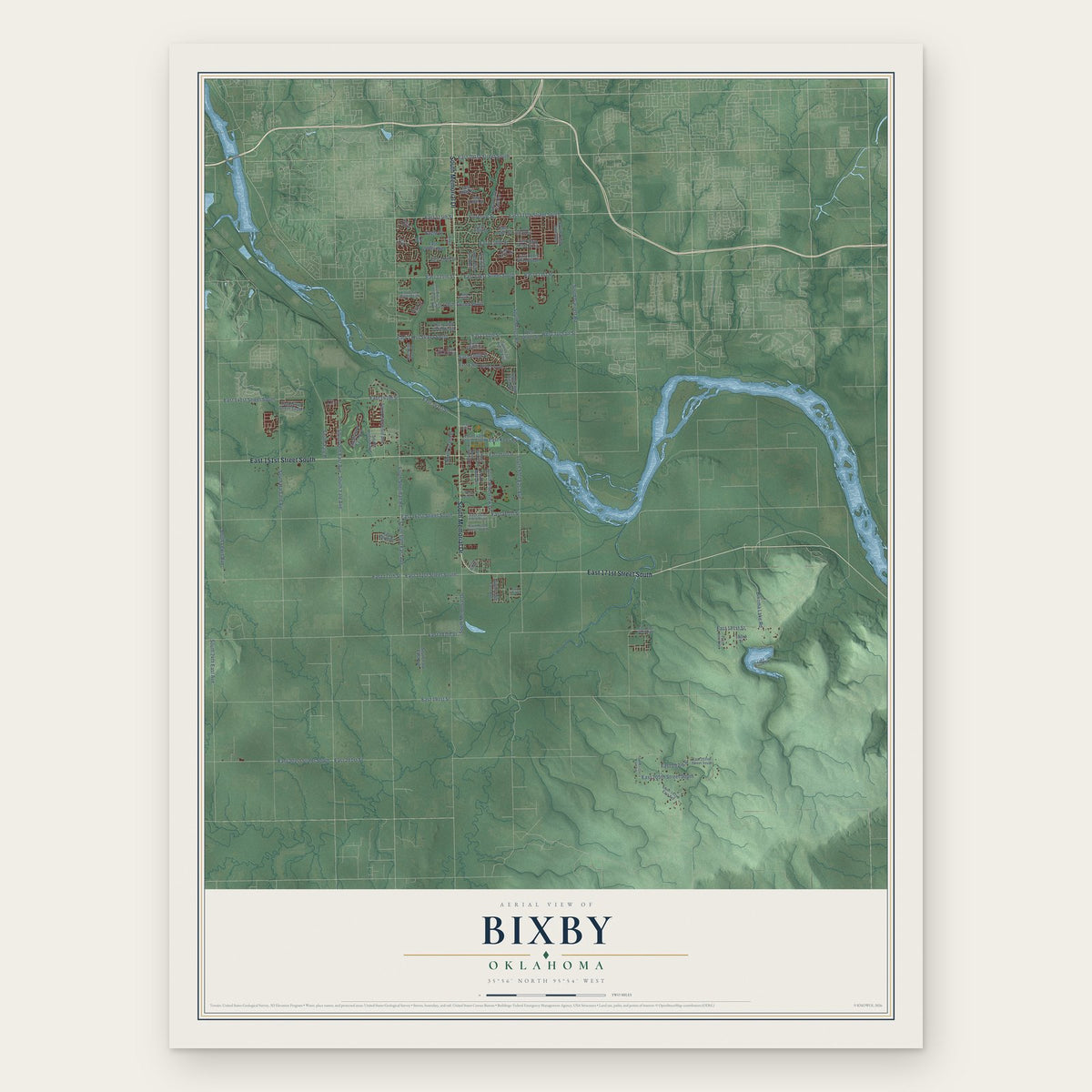 Bixby, Oklahoma map print, the full design