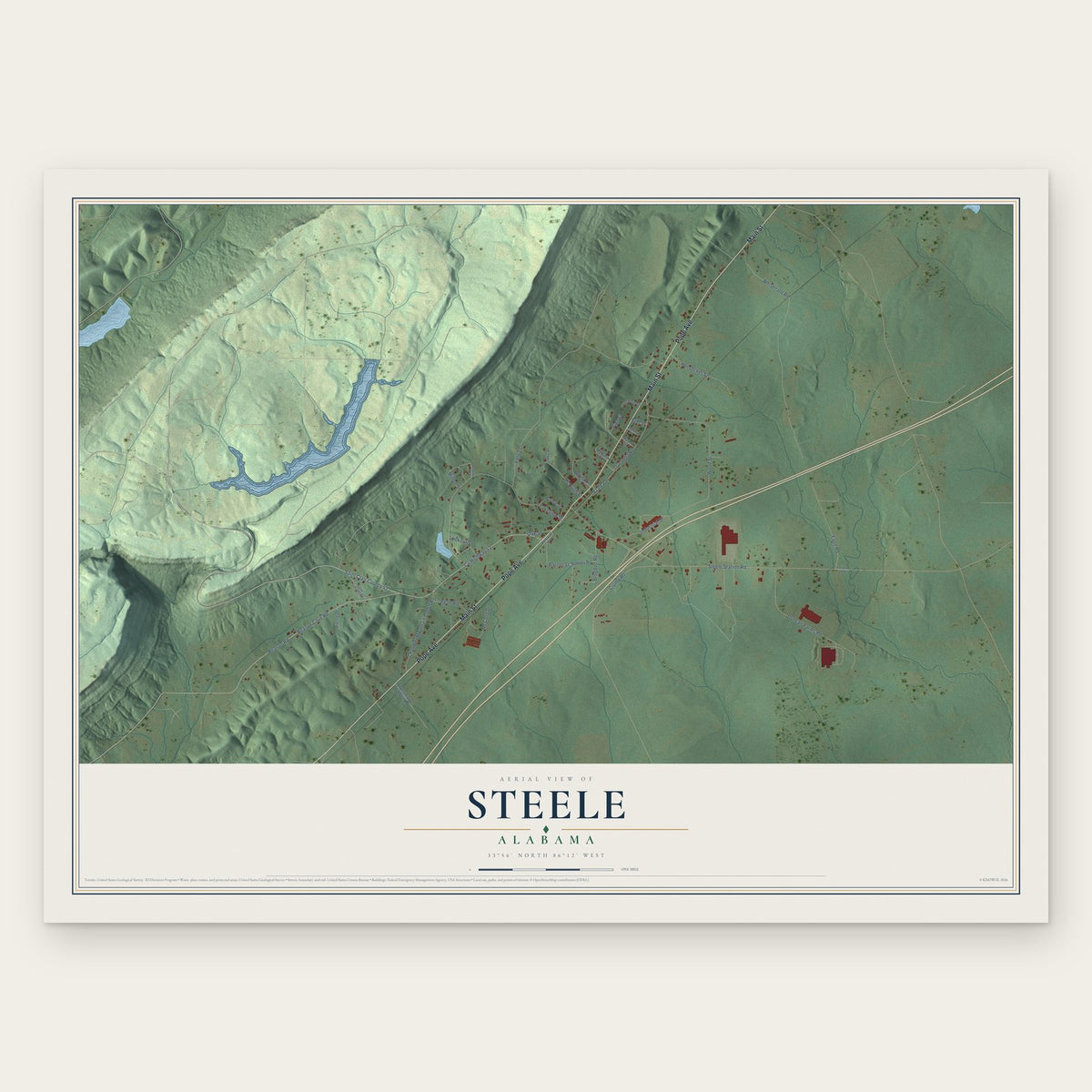 Steele, Alabama map print, the full design