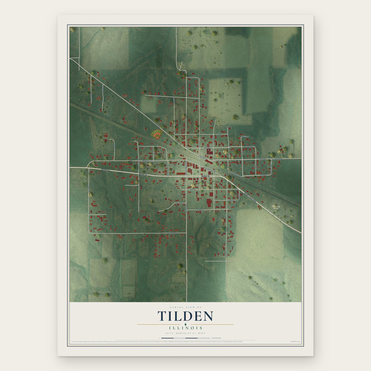 Tilden, Illinois map print, the full design