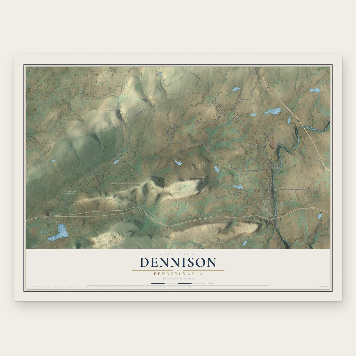 Dennison, Pennsylvania map print, the full design