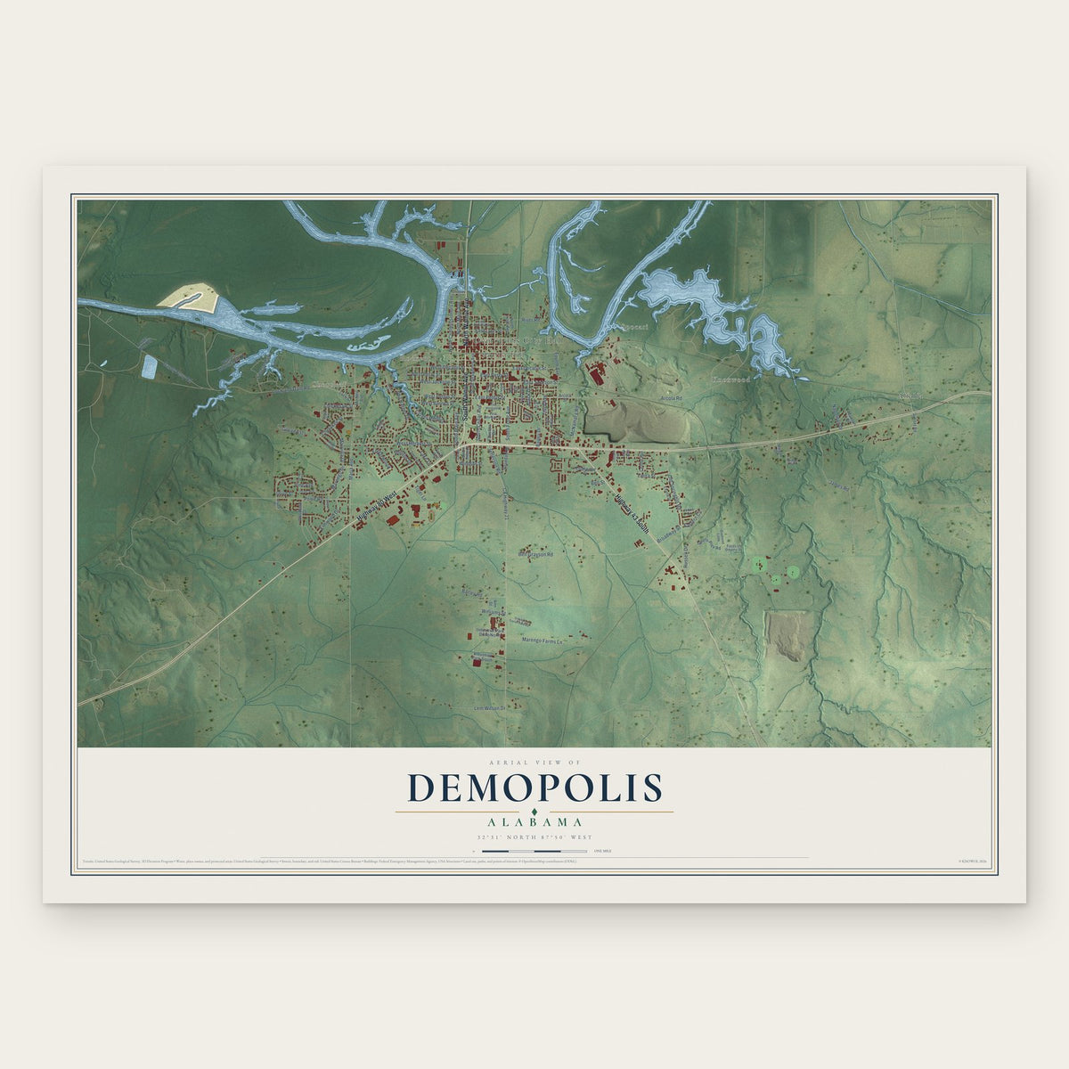 Demopolis, Alabama map print, the full design