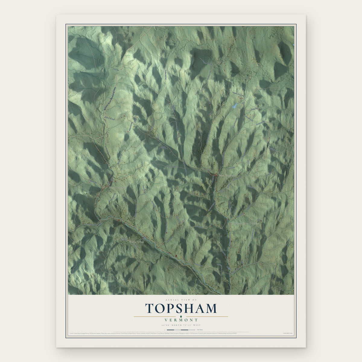Topsham, Vermont map print, the full design