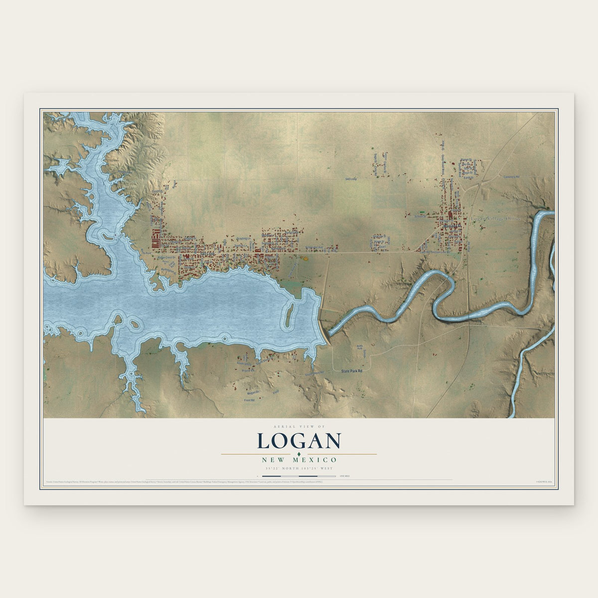 Logan, New Mexico map print, the full design