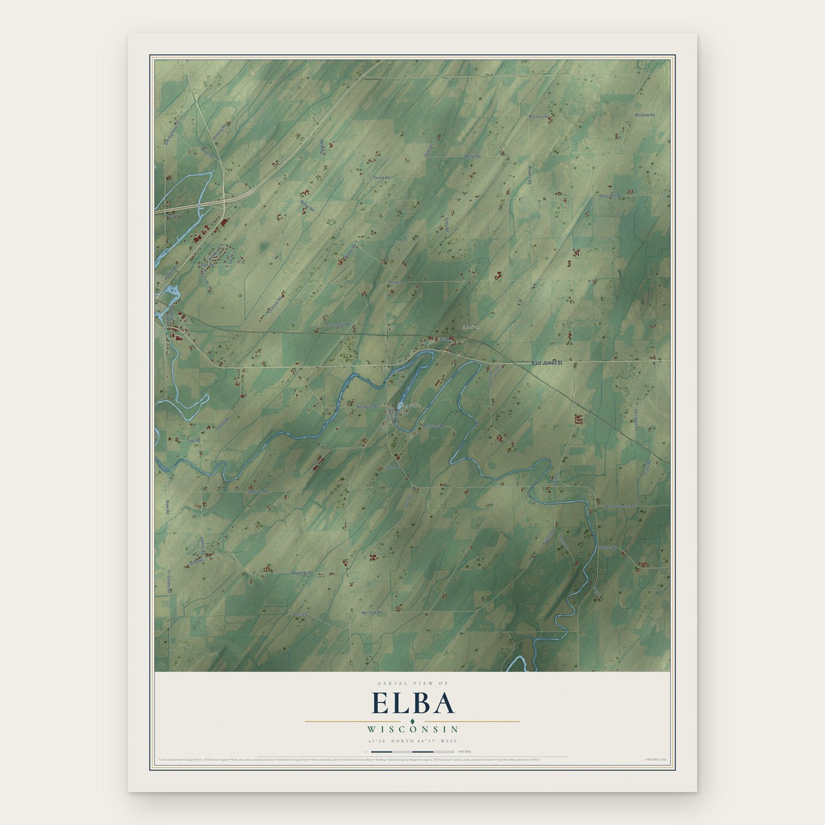 Elba, Wisconsin map print, the full design
