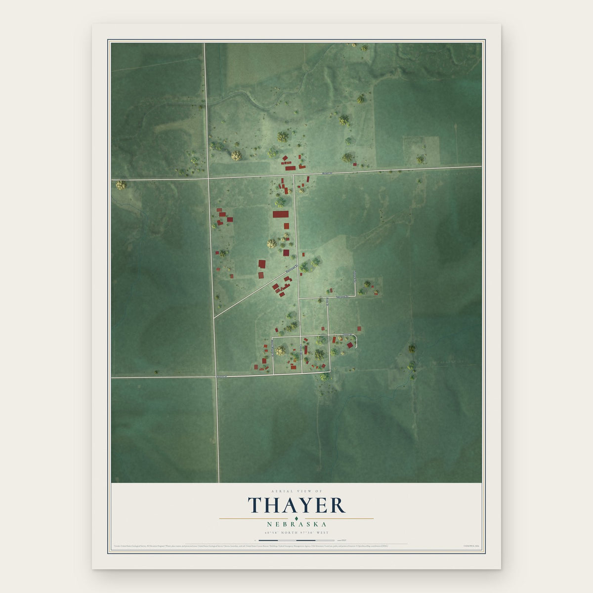 Thayer, Nebraska map print, the full design