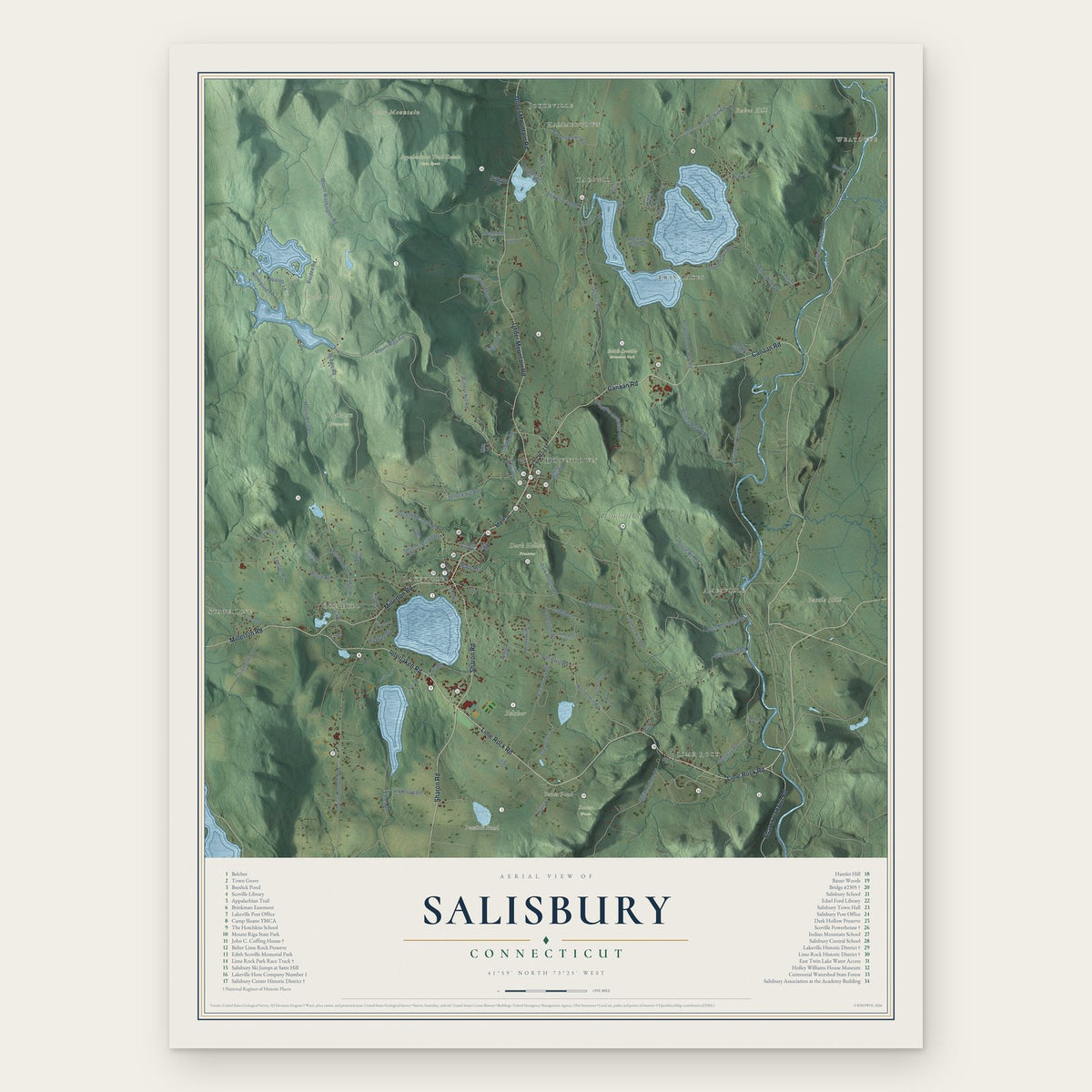 Salisbury, Connecticut map print, the full design