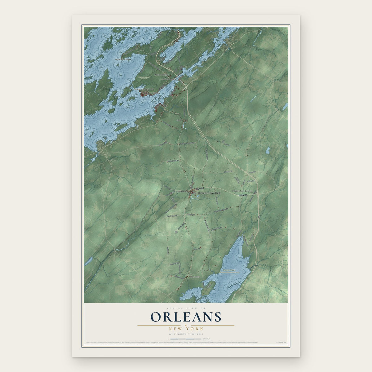 Orleans, New York map print, the full design
