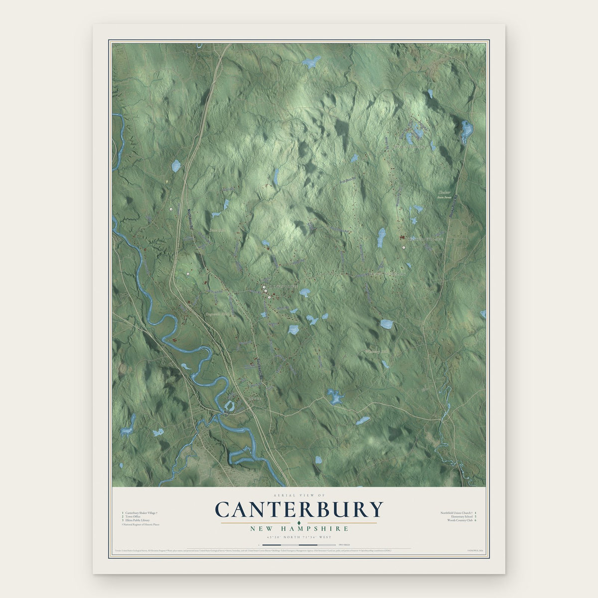 Canterbury, New Hampshire map print, the full design