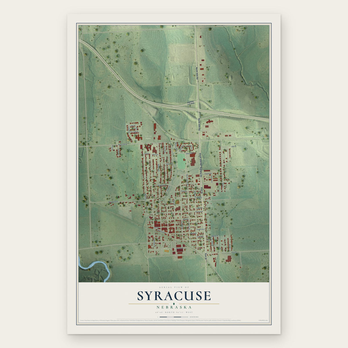 Syracuse, Nebraska map print, the full design
