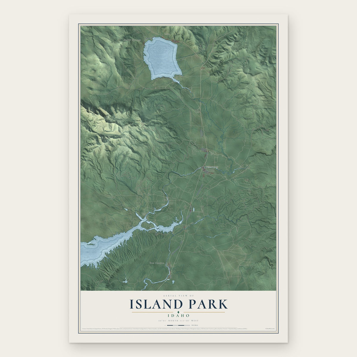 Island Park, Idaho map print, the full design
