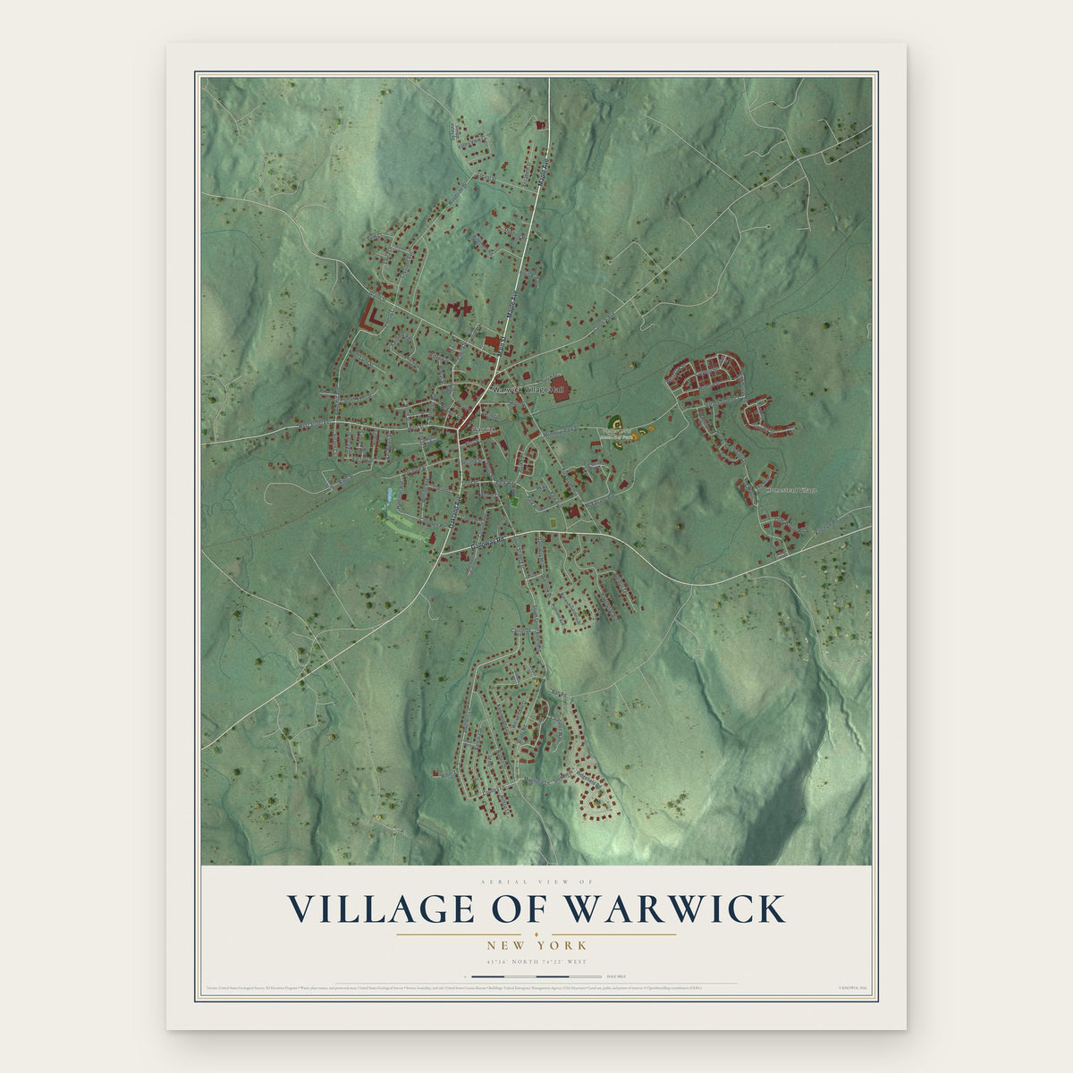 Village of Warwick, New York map print, the full design