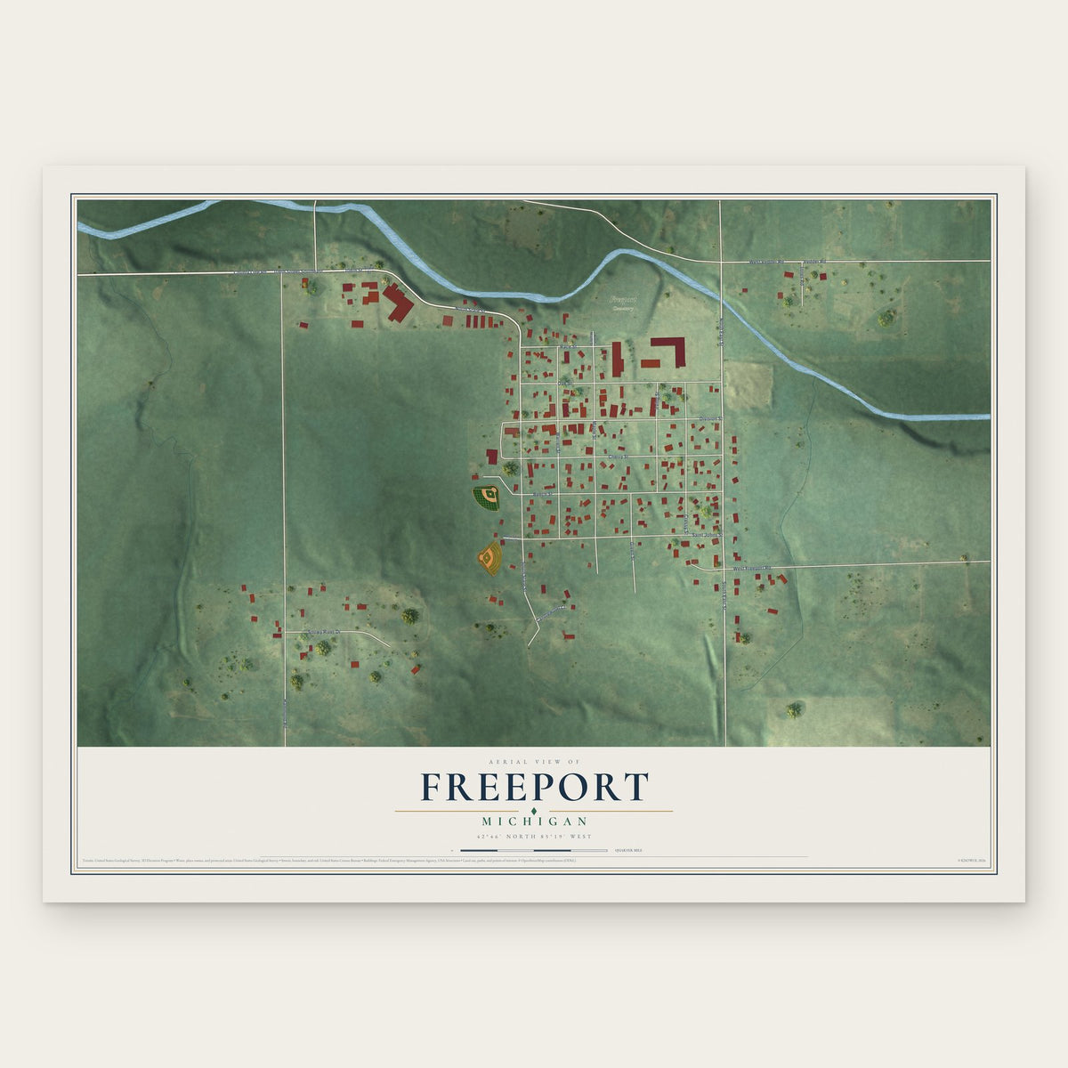Freeport, Michigan map print, the full design