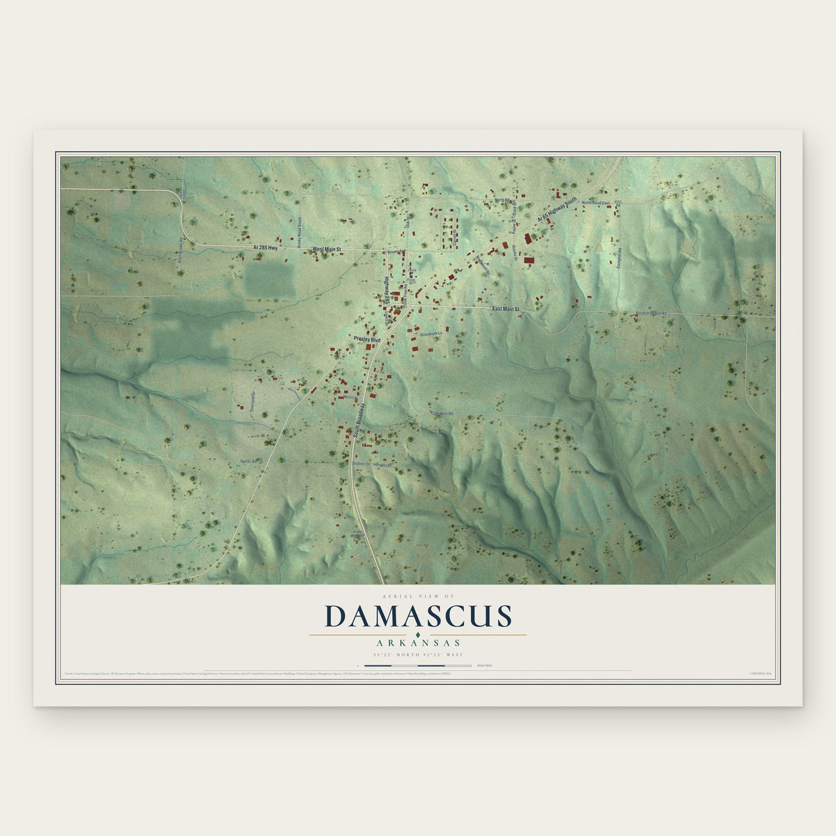 Damascus, Arkansas map print, the full design
