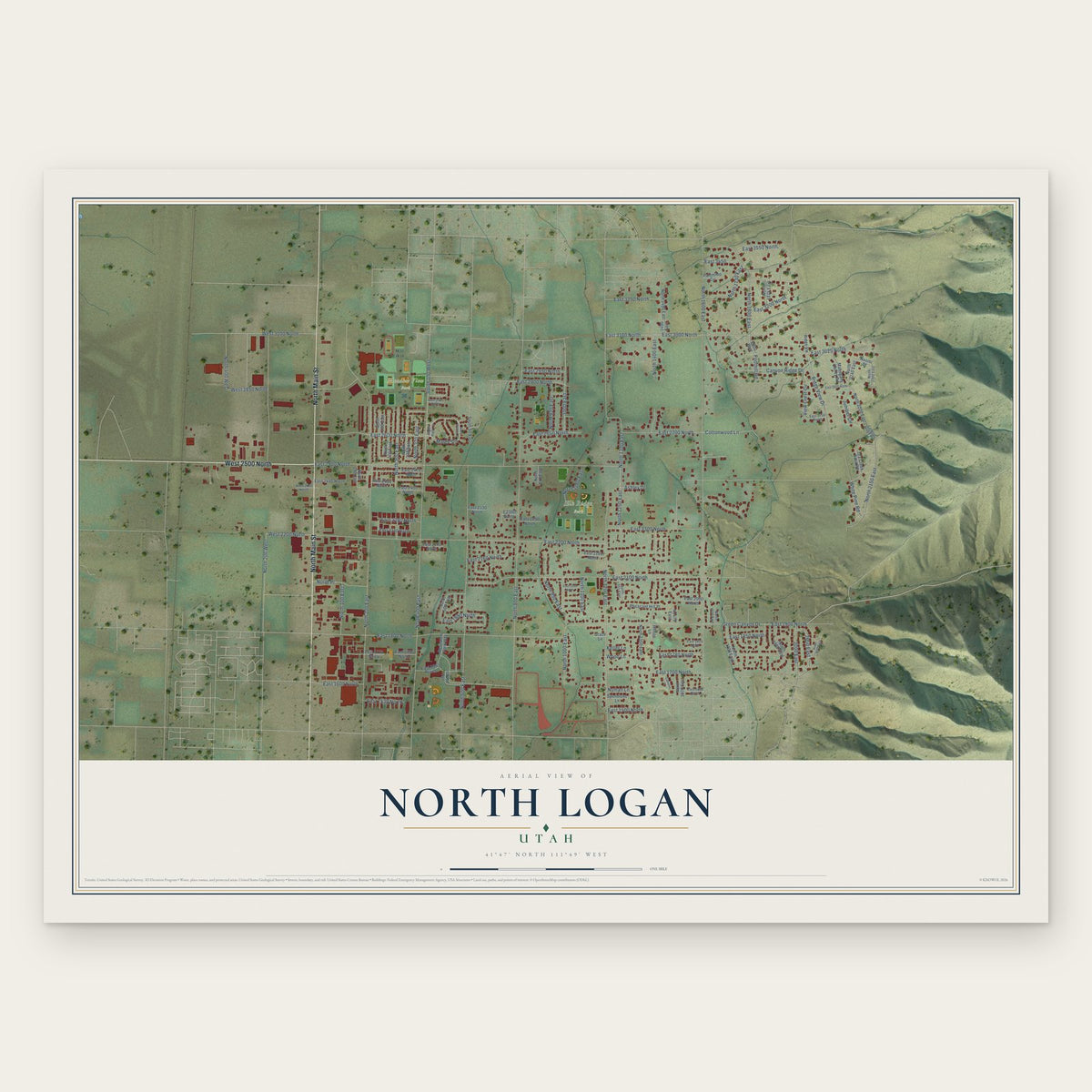 North Logan, Utah map print, the full design