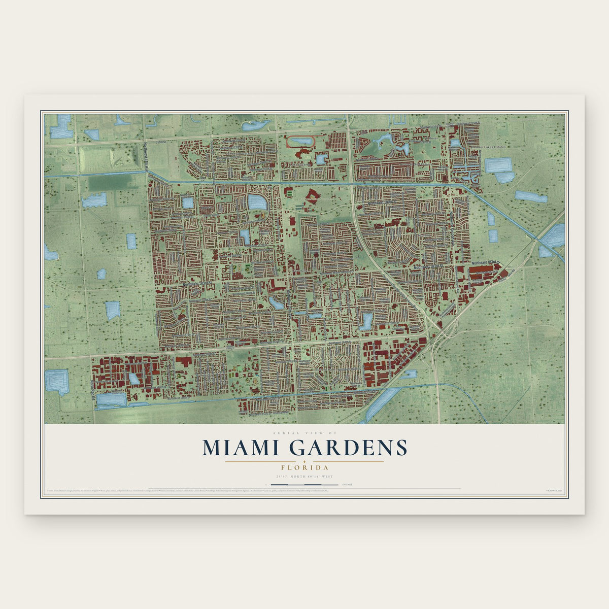 Miami Gardens, Florida map print, the full design