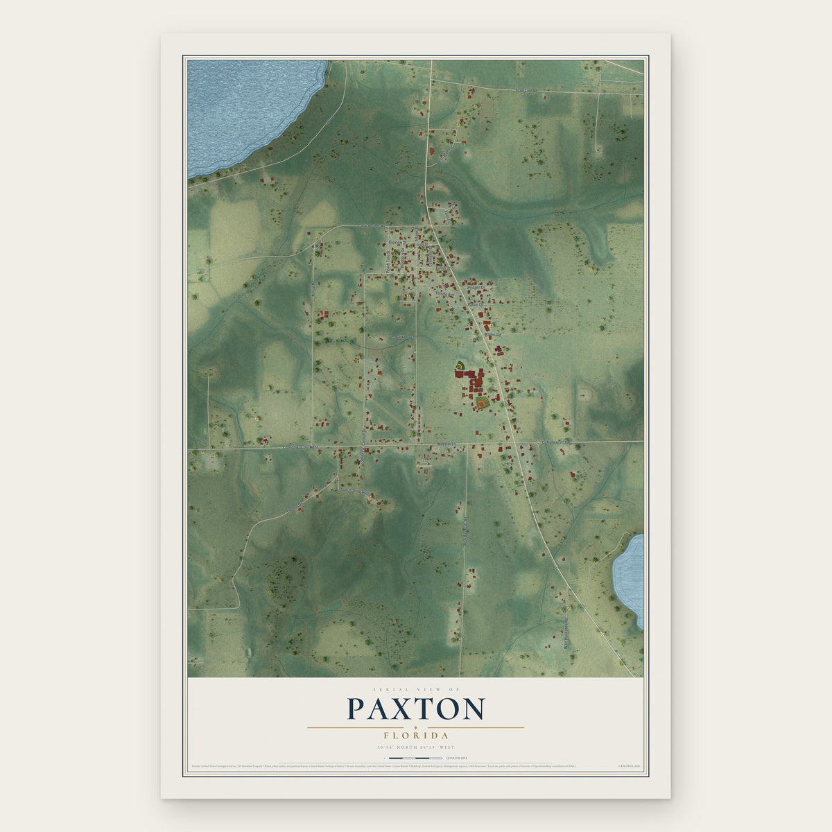 Paxton, Florida map print, the full design